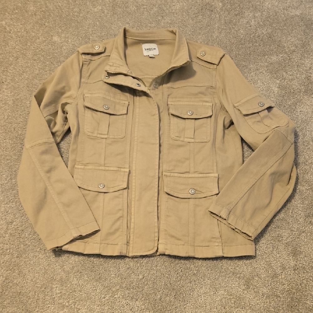 Kensie Light Tan Military Field Jacket with Stand-Up Collar Womens Size Medium
